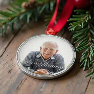 Minimal Elegant Script Loving Memory Custom Photo Glass Ornament