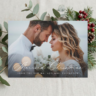 Minimal Elegant Script Married Christmas Newlywed  Holiday Card