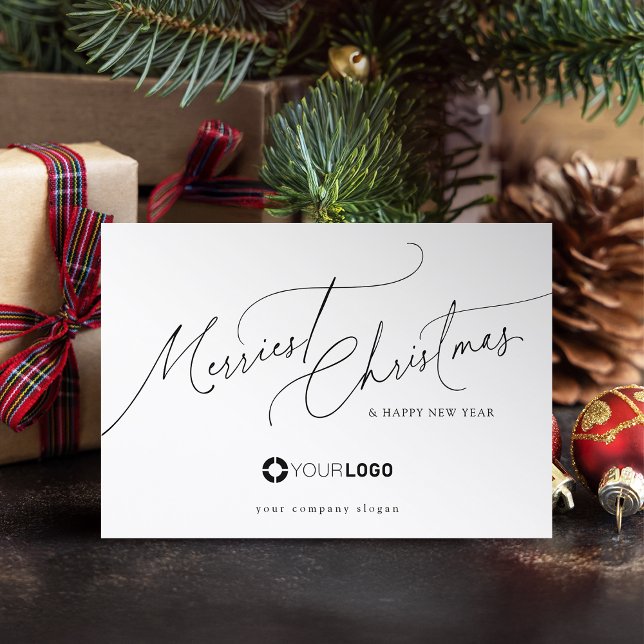 Minimal Elegant Script Merriest Christmas Company Holiday Card (Minimal Elegant Script Merriest Christmas Company Holiday Card)