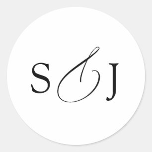 Minimal Elegant Script Monogram Classic Round Sticker