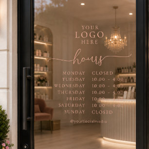 Minimal Elegant Script Opening Hours Business Logo Window Cling