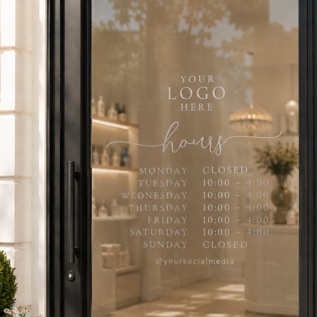 Minimal Elegant Script Opening Hours Business Logo Window Cling (Creator Uploaded)