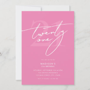Minimal Elegant Script Pink 21st Birthday Party Invitation
