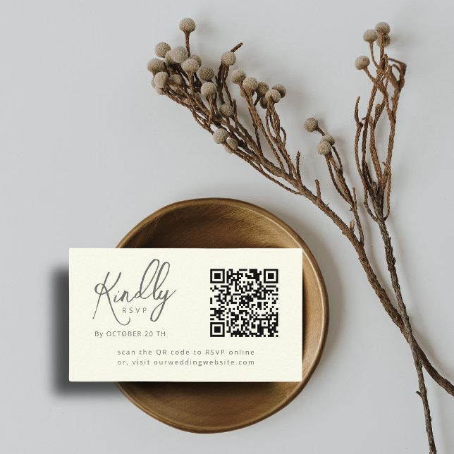 Minimal Elegant Script QR code Ivory Wedding RSVP Enclosure Card (Creator Uploaded)