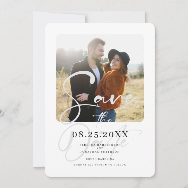 Minimal Elegant Script Wedding Photo Save The Date (Front)