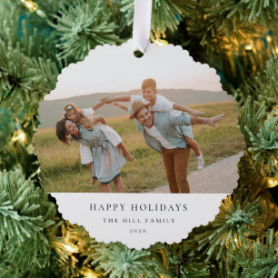 Minimal Elegant Simple   Christmas Family Photo Ornament Card