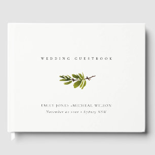 Minimal Elegant Simple Green Pine Branch Wedding Guest Book