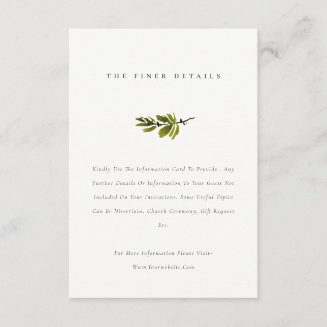 Minimal Elegant Simple Pine Branch Wedding Detail Enclosure Card (Front)