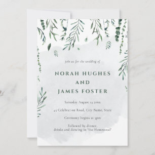 Minimal Elegant Simple Watercolor Leaves Wedding Invitation