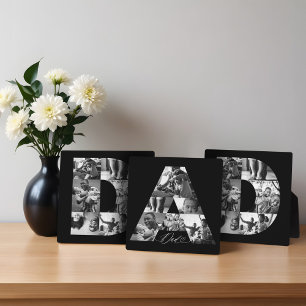 Minimal Elegant Six Photo Collage Letter A Dad Plaque