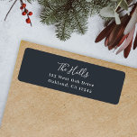 Minimal Elegant Stylish Black Return Address<br><div class="desc">A stylish modern holiday return address label with a handwritten script font for your family name in white with a dark bluish off black feature colour in a 'scandi' scandinavian design style. The name and address can be easily customized for a personal touch. A trendy, minimalist and contemporary design to...</div>