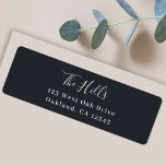Minimal Elegant Stylish Black Return Address<br><div class="desc">A stylish modern holiday return address label with a handwritten script font for your family name in white with a dark bluish off black feature colour in a 'scandi' scandinavian design style. The name and address can be easily customized for a personal touch. A trendy, minimalist and contemporary design to...</div>