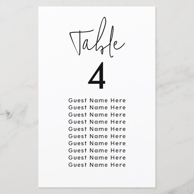 Minimal Elegant Table Guest Names Seat Chart Chic (Front)