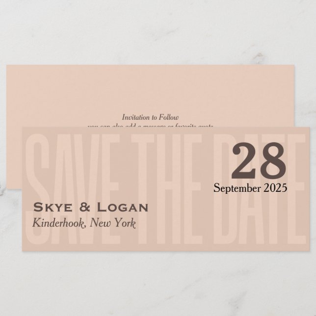 Minimal Elegant Typography Mocha Slim Save The Date (Front/Back)
