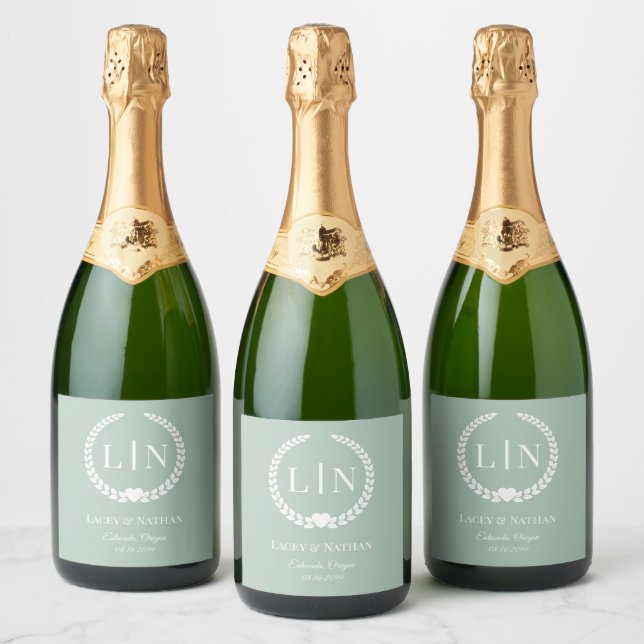 Minimal Elegant Typography Monogram Initials Sparkling Wine Label (Bottles)