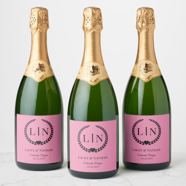 Minimal Elegant Typography Monogram Initials Sparkling Wine Label (Bottles)