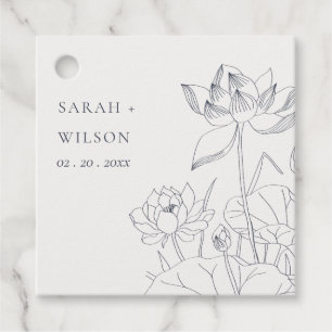 Minimal Elegant Waterlily Floral Sketch Wedding Favour Tags