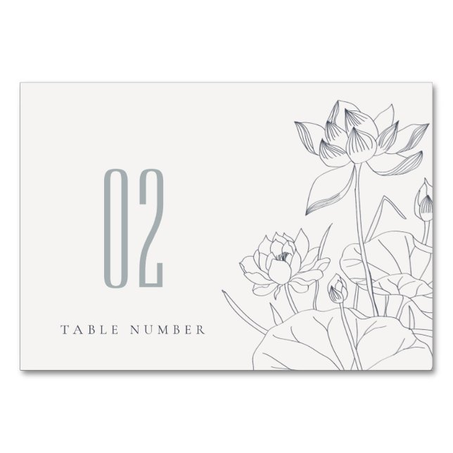 Minimal Elegant Waterlily Floral Sketch Wedding Table Number (Front)