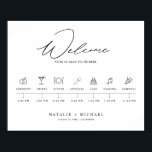 Minimal Elegant Wedding Welcome Sign with Timeline<br><div class="desc">Looking for a modern and elegant way to welcome your guests to your wedding? Look no further than this Minimal Elegant Wedding Welcome Sign with Timeline! Featuring a clean and simple black and white design, this sign includes a timeline of your wedding day events so that guests can easily keep...</div>