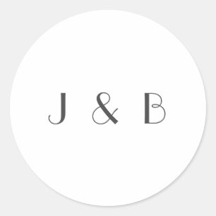 Minimal Elegant White Art Deco Wedding Monogrammed Classic Round Sticker