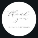 Minimal Elegant White Art Deco Wedding Thank You Classic Round Sticker<br><div class="desc">Personalized Minimalist Elegant Art Deco Wedding Thank You Sticker in Black Typography on White Background</div>
