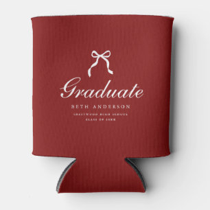Minimal Elegant Wine Red Coquette Graduation Party Can Cooler