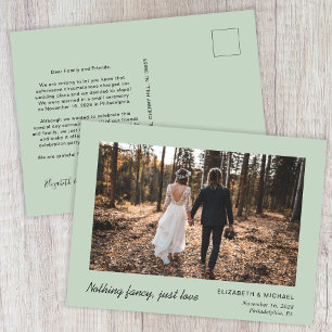 Minimal Elopement Photo Sage Green Announcement Postcard