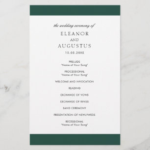 Minimal Emerald Green Budget Wedding Program