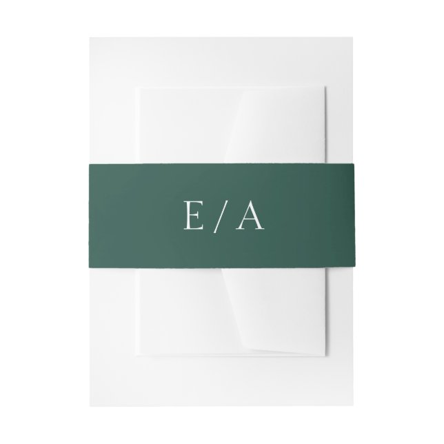 Minimal Emerald Green Monogram Elegant Wedding Invitation Belly Band (Front Example)