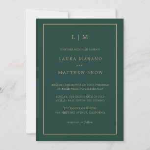 Minimal Emerald Green Monogram Simple Wedding Invitation