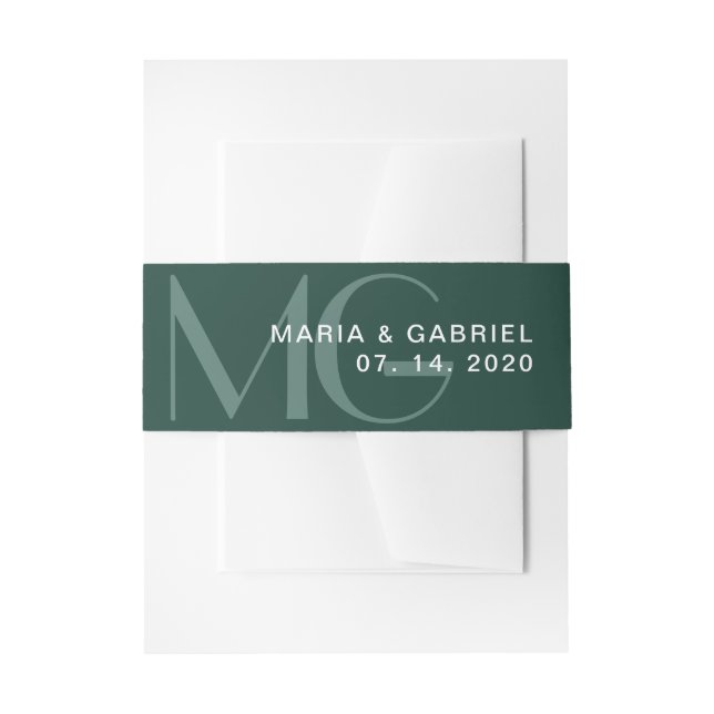 Minimal Emerald Green monogram wedding Invitation  Invitation Belly Band (Front Example)