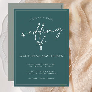 Minimal Emerald Green Script Wedding Invitation