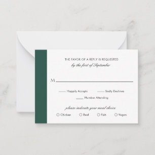 Minimal Emerald Green Wedding Mini RSVP Card