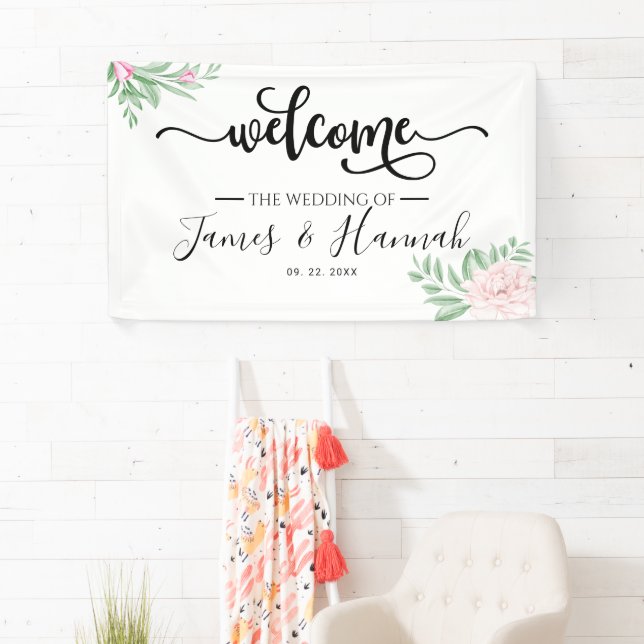 Minimal Eucalyptus Blush Pink Wedding Party Banner (Insitu)
