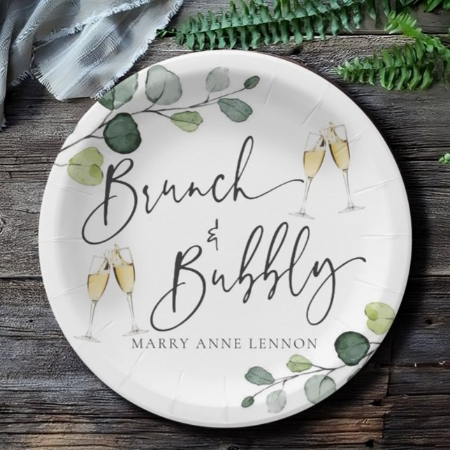 Minimal Eucalyptus Brunch and Bubbly  Paper Plate (Creator Uploaded)
