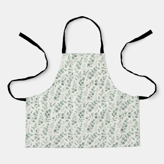 Minimal Eucalyptus Leaves Seamless Pattern Apron (Front)