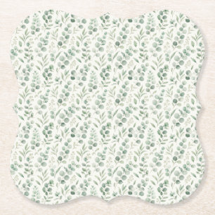 Minimal Eucalyptus Leaves Seamless Pattern Paper Coaster