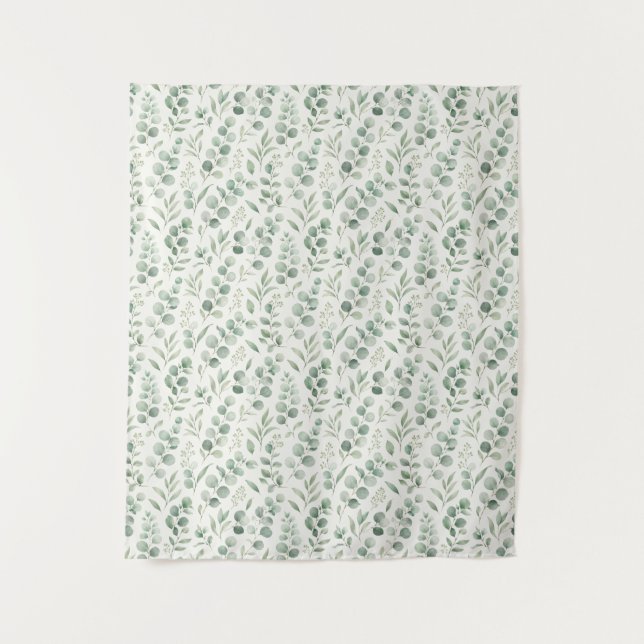 Minimal Eucalyptus Leaves Seamless Pattern Tapestry (Front)