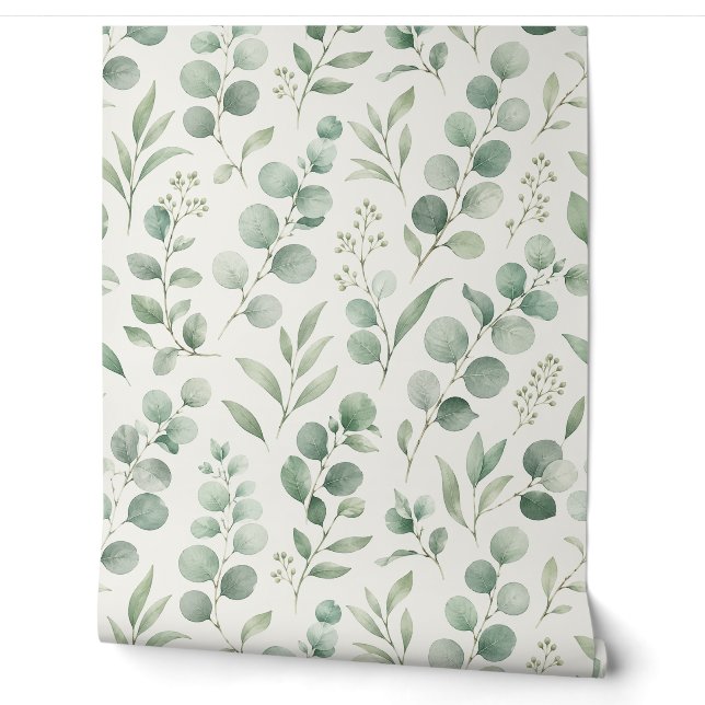 Minimal Eucalyptus Leaves Seamless Pattern Wallpaper (Unrolling)