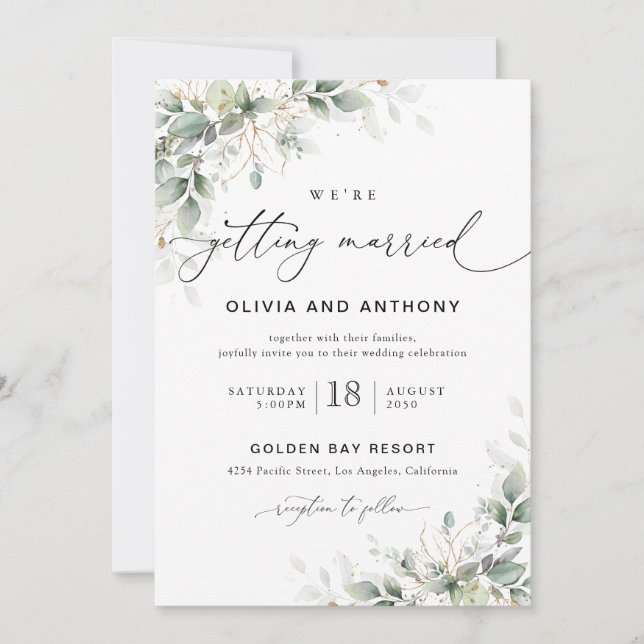 Minimal Eucalyptus Wedding Invitation (Devant)