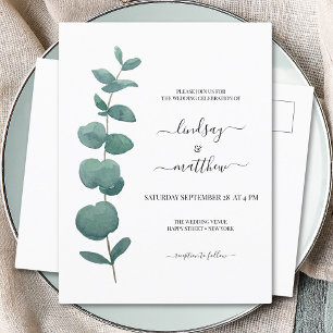 Minimal Eucalyptus Wedding Invitation Postcard