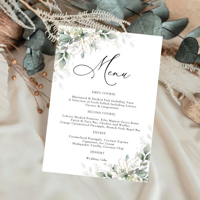Minimal Eucalyptus Wedding Menu Invitation (Creator Uploaded)