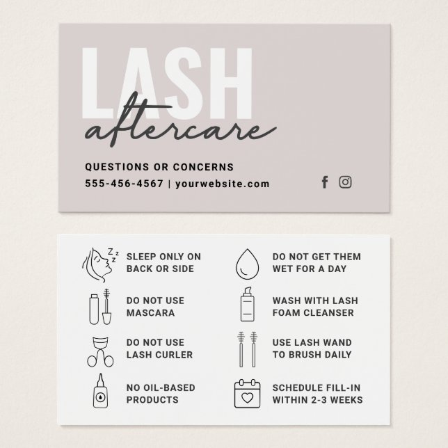 Minimal Eyelash Extensions Lash Aftercare Card (Front & Back)
