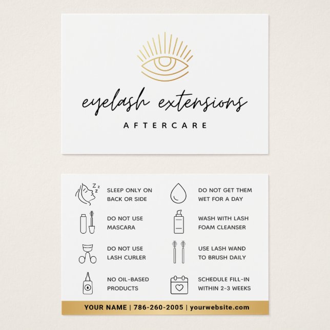 Minimal Eyelash Extensions Lash Aftercare Card (Front & Back)