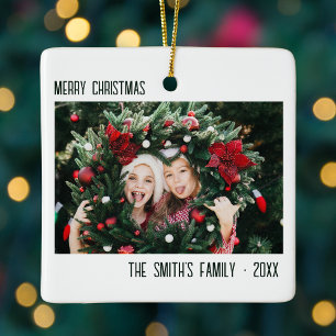 Minimal Family Photo Portrait Christmas Ceramic Ornament