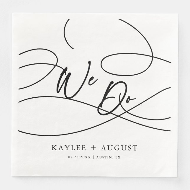 Minimal Fancy Script "We Do" Calligraphy Wedding Napkin (Front)