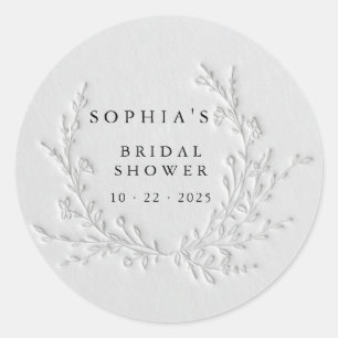 Minimal Faux Blind Deboss Cotton Bridal Shower Classic Round Sticker