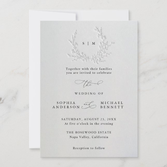 Minimal Faux Blind Deboss Cotton Wedding Invitation (Front)