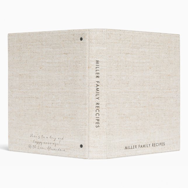 Minimal Faux-Canvas Print Family Recipe Wedding Gi Binder (Background)