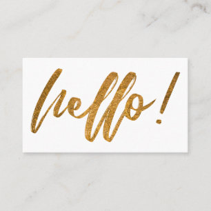 Minimal Faux Gold Foil Hello in Handwriting Script Business Card